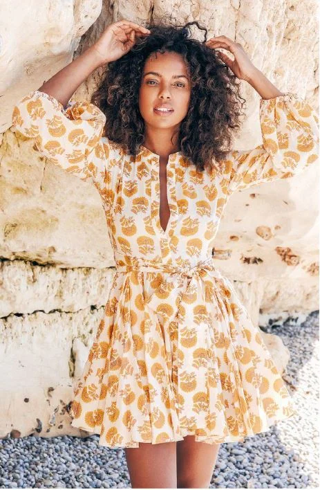Poppy Mini Dress Yellow Cozy Long Sleeve Mini Dress
