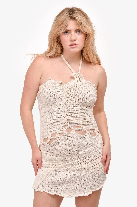 Cult Gaia White Crochet Halter Mini Dress Size S Elegant Vintage Mini Dress