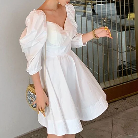 White Puff Sleeves Mini Dress homecoming dress  cg9901 Trendy Tulle Mini Dress