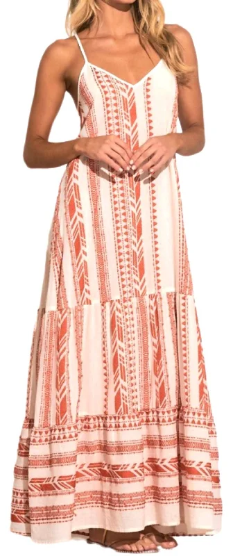 Spaghetti Strap Tiered Maxi Dress In Natural/orange Tunics Velvet soft