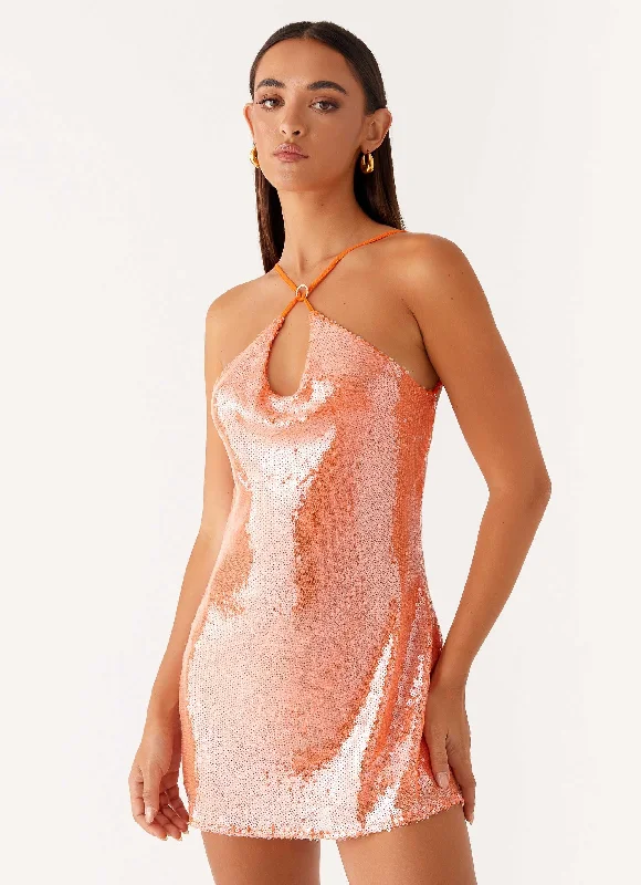 Radiant Energy Cowl Back Mini Dress - Orange Trendy Bodycon Mini Dress