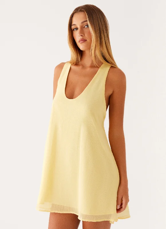 Industry Mini Dress - Pastel Yellow Fashionable A-Line Mini Dress