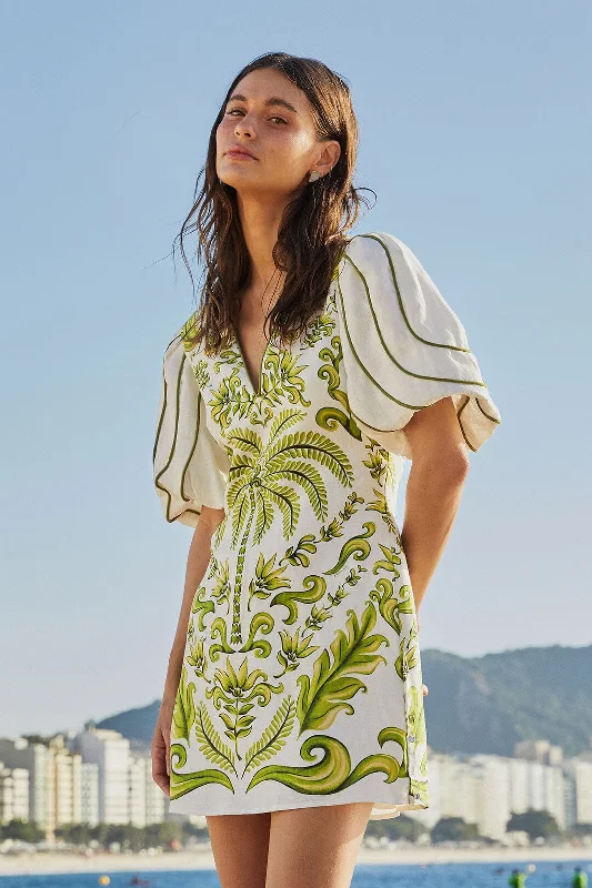 Farm Rio Milani Off White V Neck Mini Dress Trendy Crossover Mini Dress