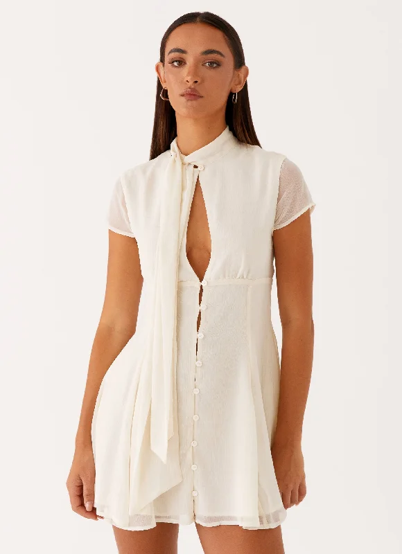 Karling Mini Dress - Ivory Trendy Lace Mini Dress