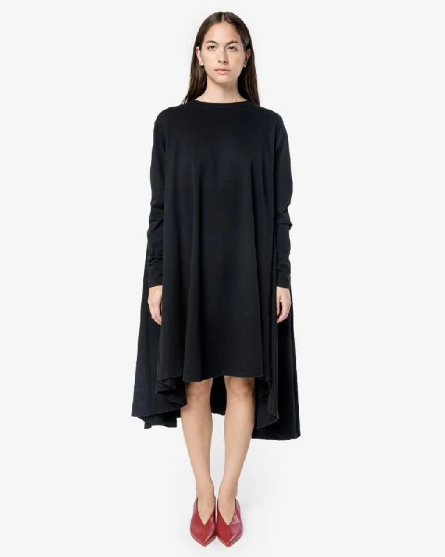 Long Oversized Sweatshirt Dress in Black Hoodie with Hem Lace Feminine Delicate