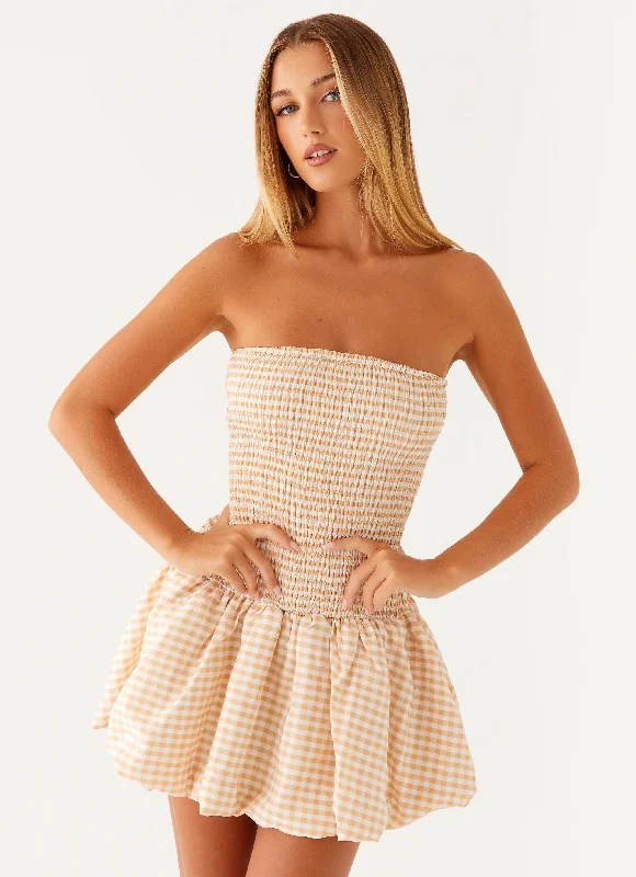 Cassidy Mini Dress - Orange Gingham Chic Puff Sleeve Mini Dress