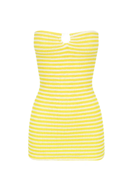 Lush Mini Dress Sunshine Stripe Elegant Satin Lace Mini Dress