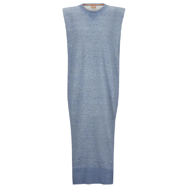 Sleeveless knitted sweatshirt-style dress in melange fabric Hoodie with Hem Contrast Bold Stylish