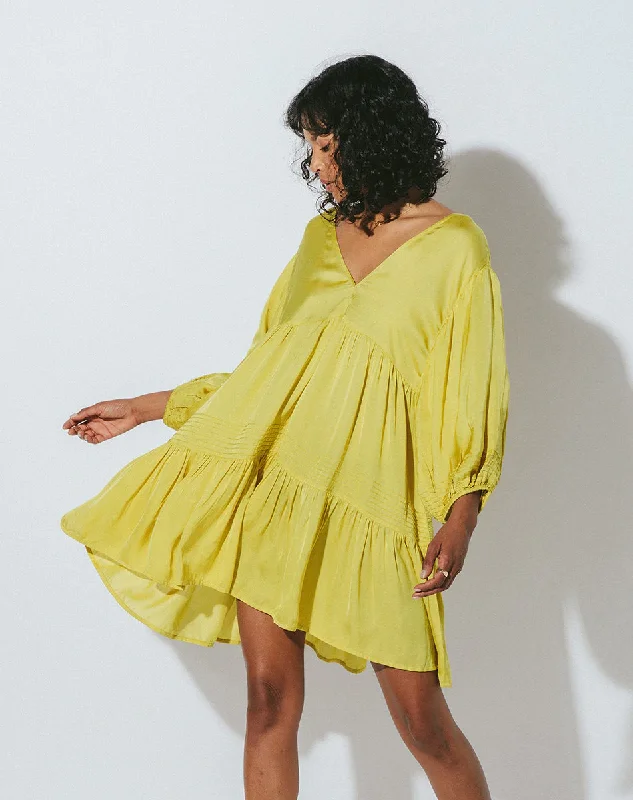 Adelyn Mini Dress Chartreuse Casual Mini Dress with Pockets