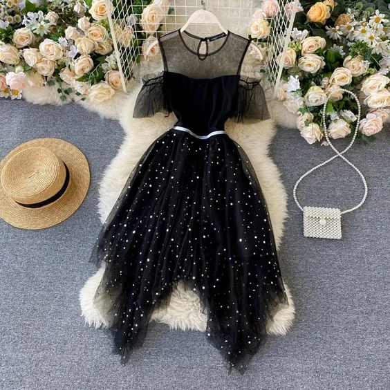 Black tulle short dress black A line dress mini dress Homecoming Dress    cg21117 Cozy Cotton Mini Dress