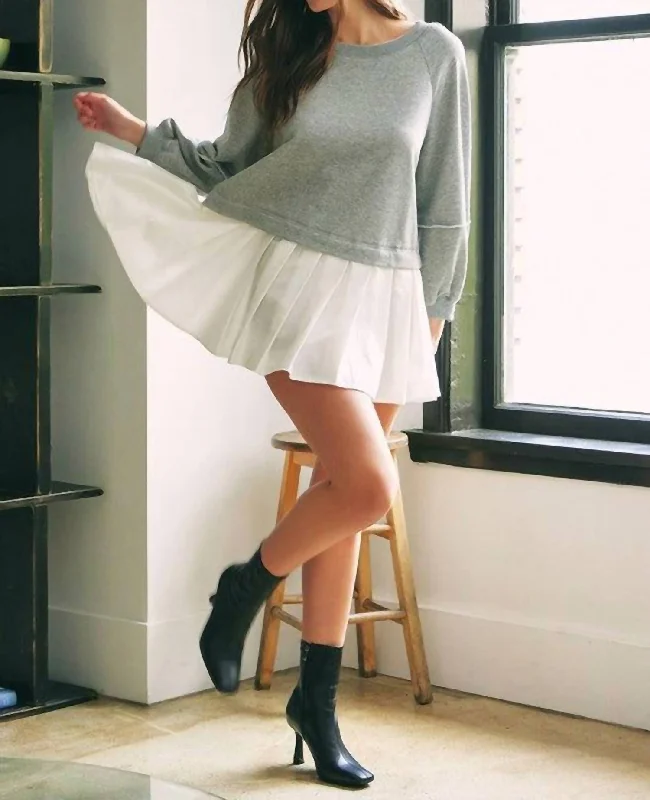 Naomi Sweatshirt Dress In Grey/white Hoodie Crop Top Short Trendy