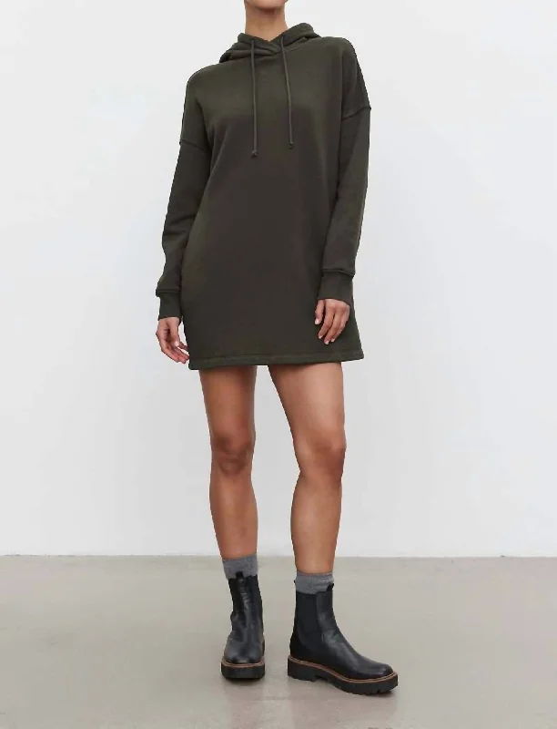 Etta Fleece Hoodie Dress In Thicket Hoodie with Embroidery Detailed Premium