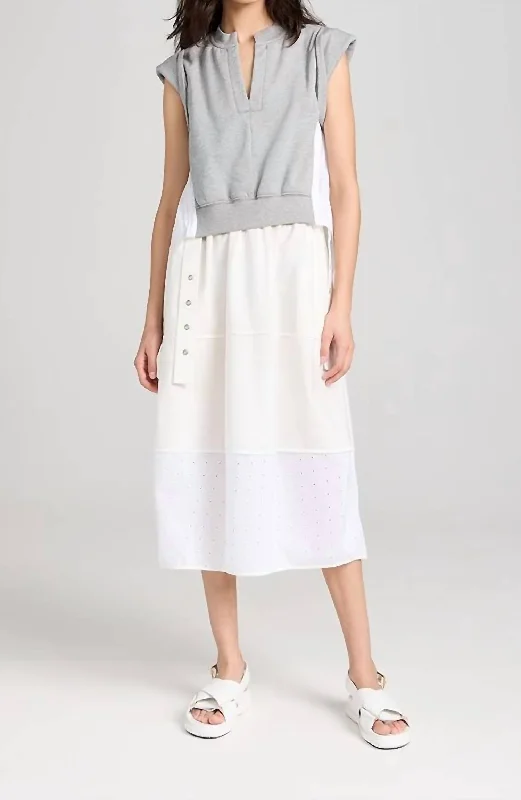 Rolled Sleeve Sweatshirt Dress In Grey-Melange Hoodie with Back Slit Movement Comfort