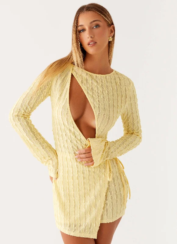 Alfie Mini Dress - Pastel Yellow Cozy Knitted Mini Dress