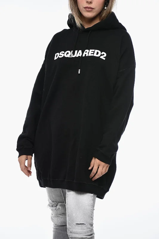 Dsquared2 Oversized Hoodie Mini-Dress with Logo Print Hoodie with Zipper Versatile Modern