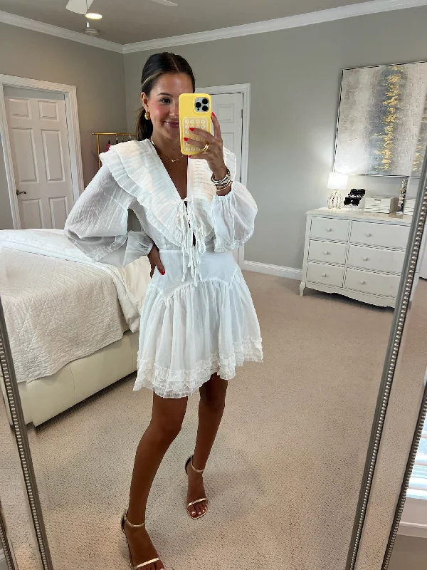 Frillie Mini Dress - White Cozy Knitted Mini Dress