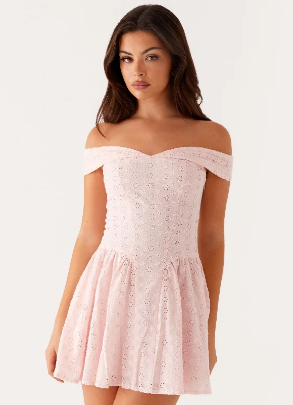 Koa Off Shoulder Mini Dress - Peach Comfortable Linen Mini Dress