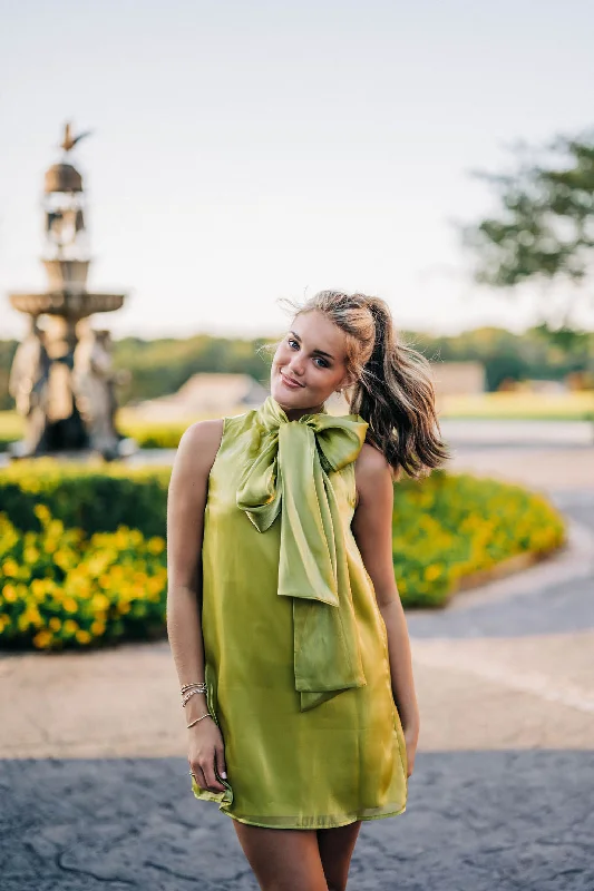 Marnie Mini Dress - Chartreuse Fashionable Lace-Trim Mini Dress