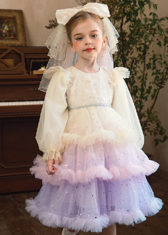 Boho Pink Sequins Tulle Girls Cake Mid Dress Fall RP046 Tunics Satin smooth