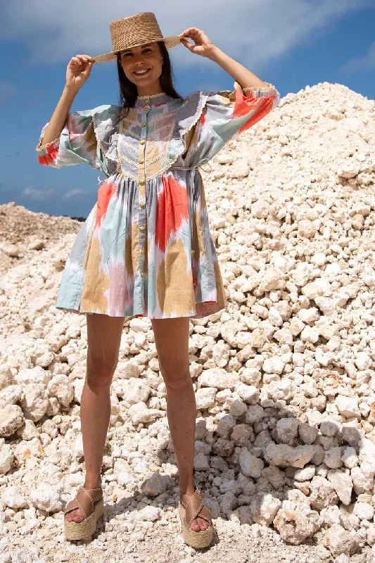 Bellatrix Mini Dress Chevron Multi Pastel Elegant Lace-Up Mini Dress