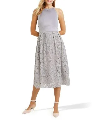 Satin Lace Midi Dress Turtleneck Neckline Stylish