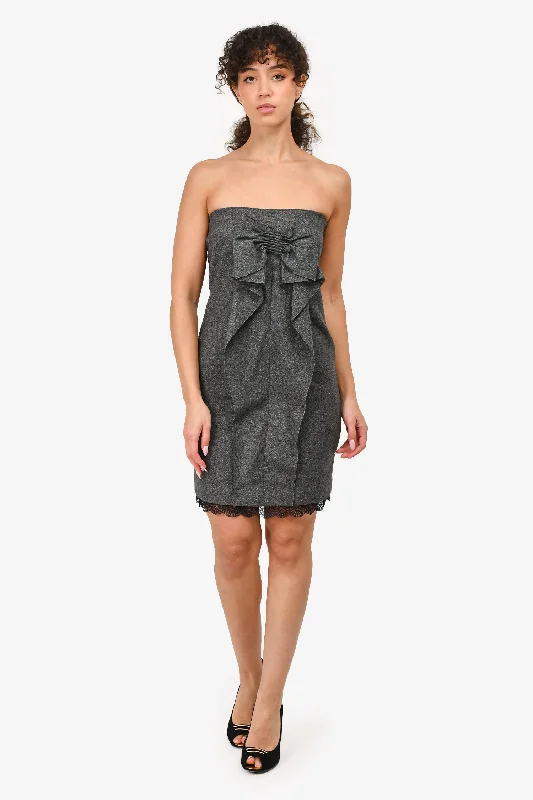 Liu Jo Dark Grey Wool Bow Mini Dress Size 40 Trendy Tulle Mini Dress