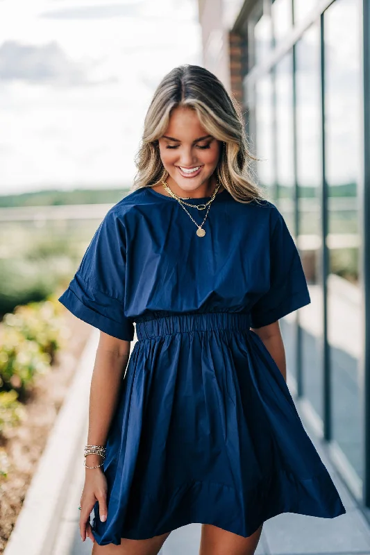 Shelby Mini Dress - Navy Stylish Plaid Mini Dress