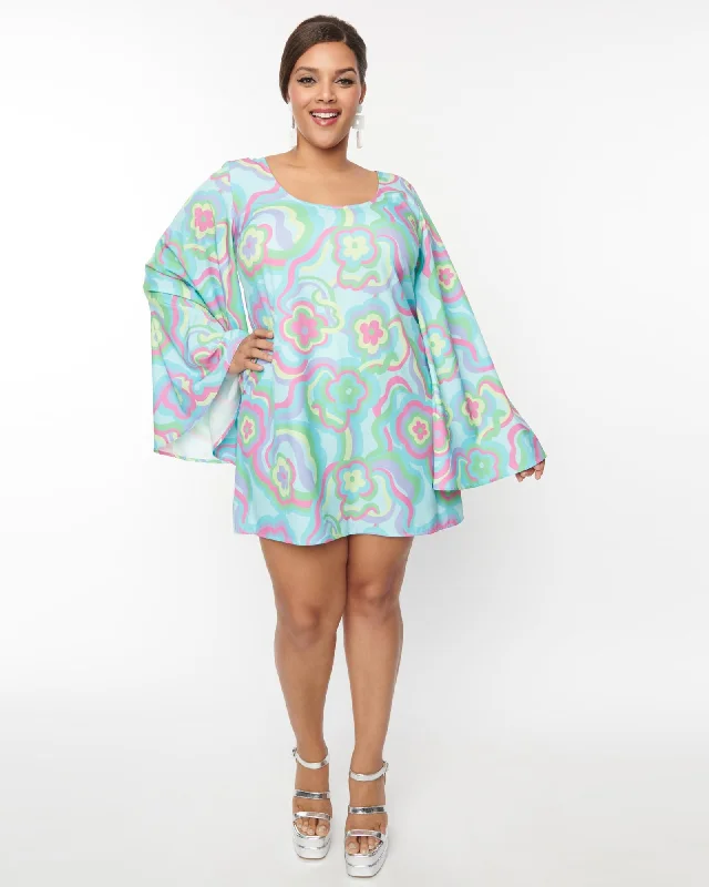 Smak Parlour Blue Flower Psychedelic Downtown Scene Mini Dress | Blue Comfortable Casual Mini Dress