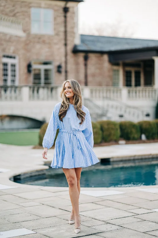 Spring Days Mini Dress - Chambray Elegant Mini Dress with Pleats