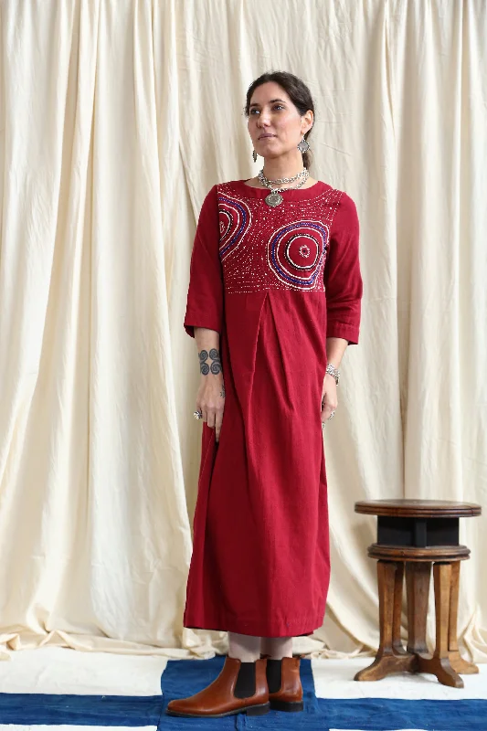 Plum Long Dress with Dhebariya Rabari Embroidery Tunics Chinos classic