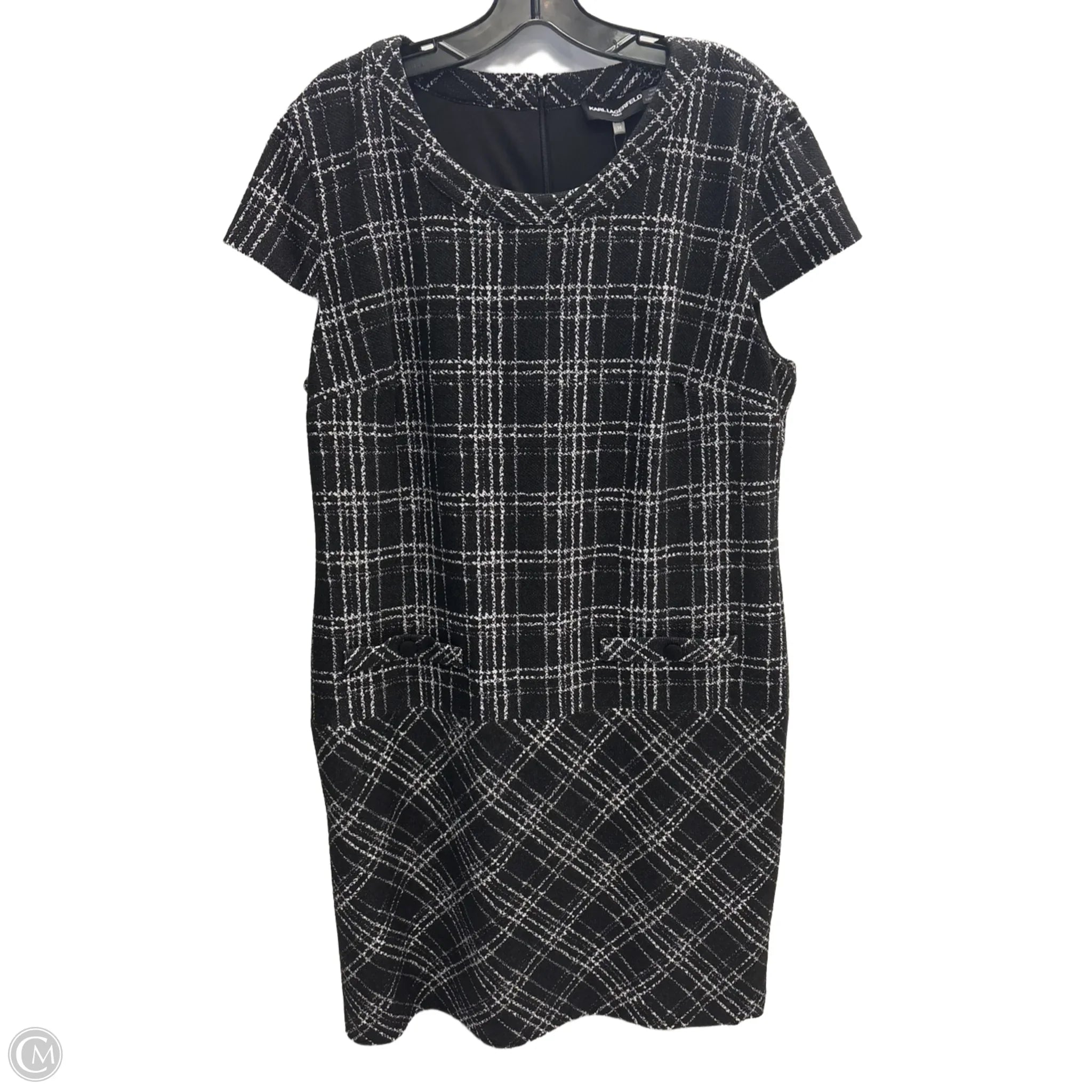 Dress Work By Karl Lagerfeld Paris In Black & White, Size: 16 Square Neckline Feminine
