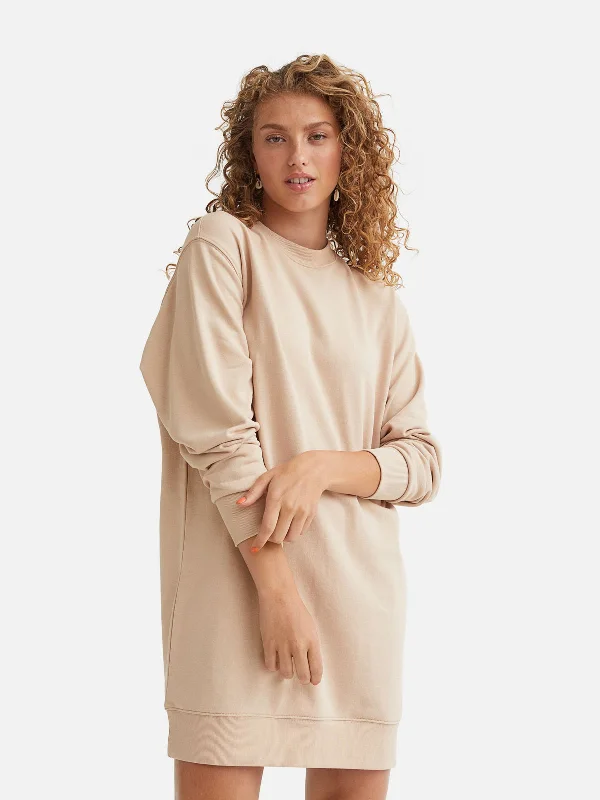 Cotton Sweatshirt Dress Hoodie with Hem Fringe Bohemian Relaxed