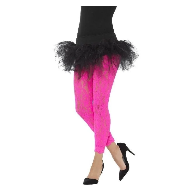 80s Lace Leggings Adult Floral Footless Neon Pink Costume Accessory Trendy Seamless Fit Leggings