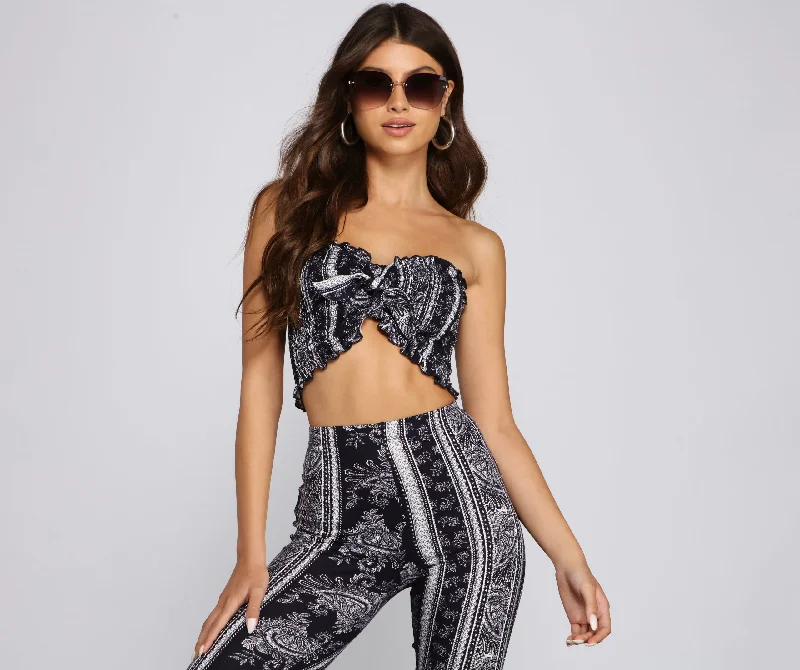 Good Vibes Paisley Crop Top Collared Crop Top Boat Neck A-Line