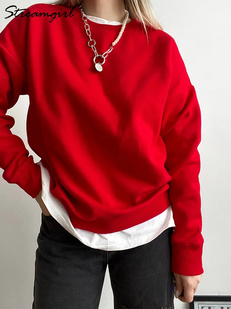 Women's Autumn Oversized Pullover Sweatshirt Shirred Sleeve Feminine