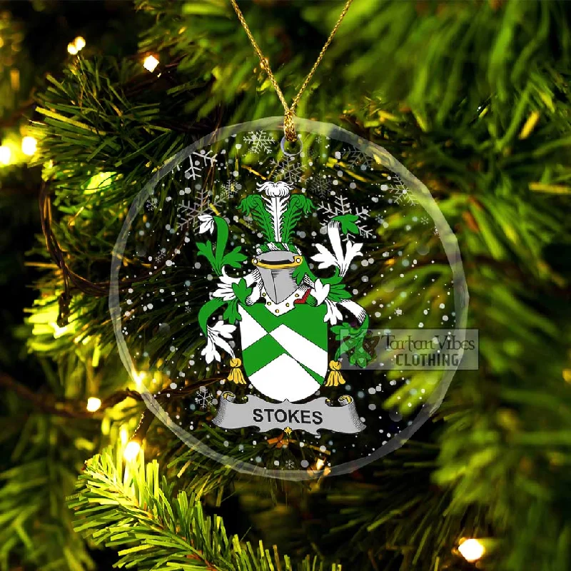 Stokes Irish Clan Christmas Glass Ornament with Coat of Arms Solid Print Jacquard