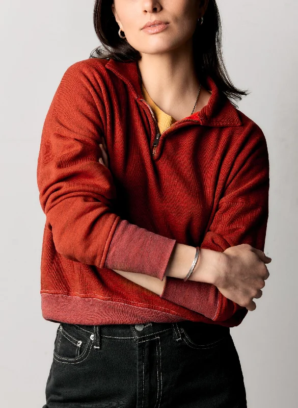 the quarter zip heather red pullover Slit Sleeve Stylish