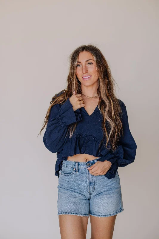 Penny Poet Sleeved Crop Top Houndstooth Herringbone Solid