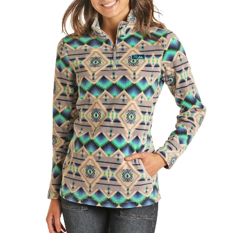 Powder River Outfitters Ladies Aztec Quarter Zip Pullover 51-1038-05 Textured Knit Design