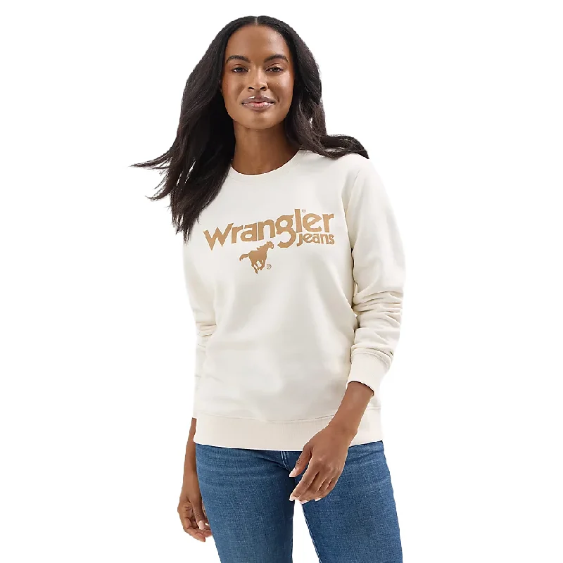 Wrangler Ladies Graphic Logo Whisper White Pullover 112354459 Shawl Collar Sweater
