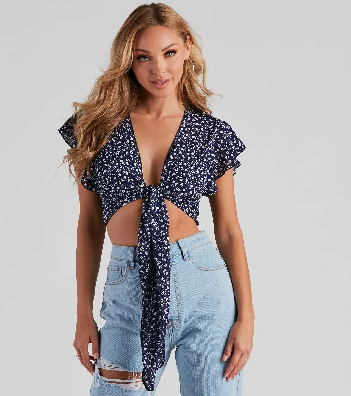 So Darling Ditsy Floral Crop Top Anti-Pilling Machine Wash Handmade