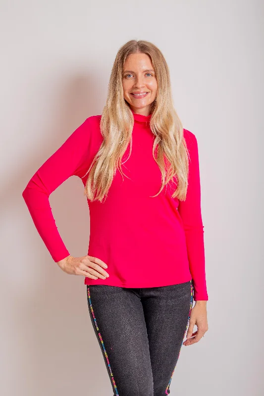 Fuchsia Mock Neck Pullover Boyleg Sleeve Pullover