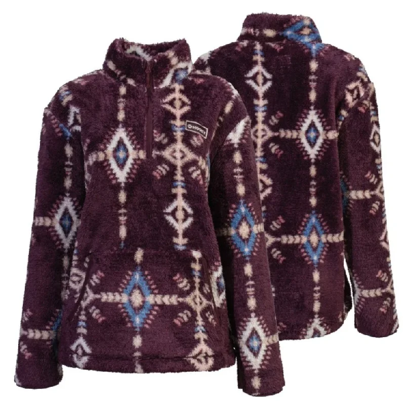 Hooey Ladies Aztec Print Maroon Fleece Pullover HFP006MAAZ Flare Sleeve Stylish