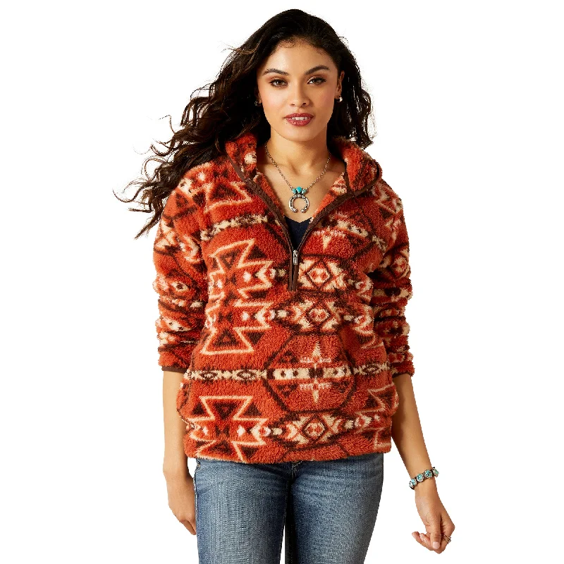 Ariat Ladies R.E.A.L™ Berber Burnt Brick Aztec Print Pullover 10046133 Bishop Sleeve Elegant Ariat Ladies R.E.A.L™ Berber Burnt Brick Aztec Print Pullover 10046133 Bishop Sleeve Elegant