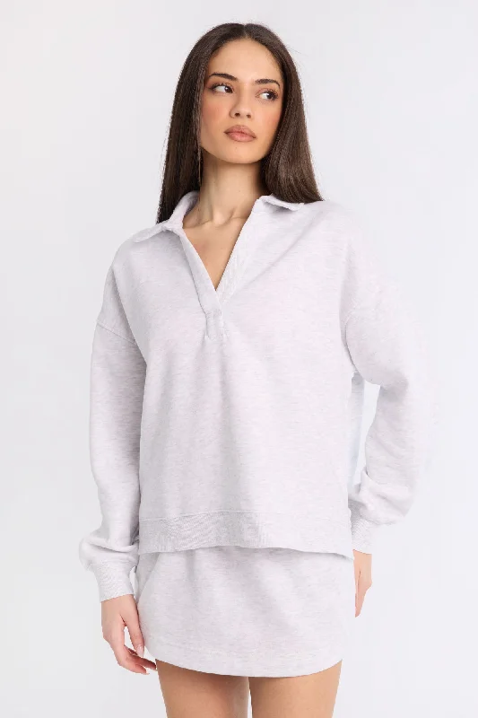 Long Sleeve Polo Sweatshirt Hoodie with Belted Waist Structured Tailored