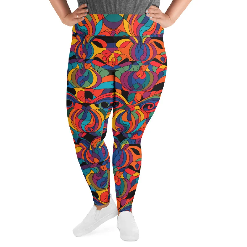 Kaleidoscopic Plus Size Leggings Trendy Polka Dot Leggings