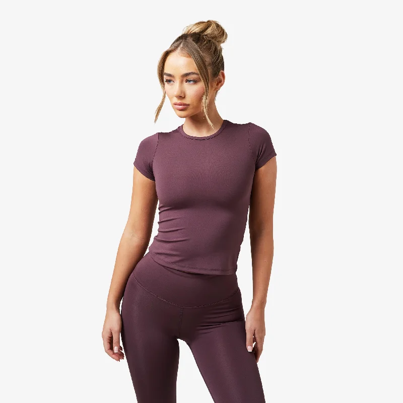 Second Skin Crop Top | Dark Cherry Ribbed Striped Patterned
