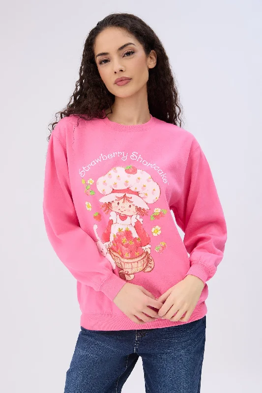 Strawberry Shortcake Graphic Crew Neck Sweatshirt Hoodie with Ribbed Hem Stretchable Secure
