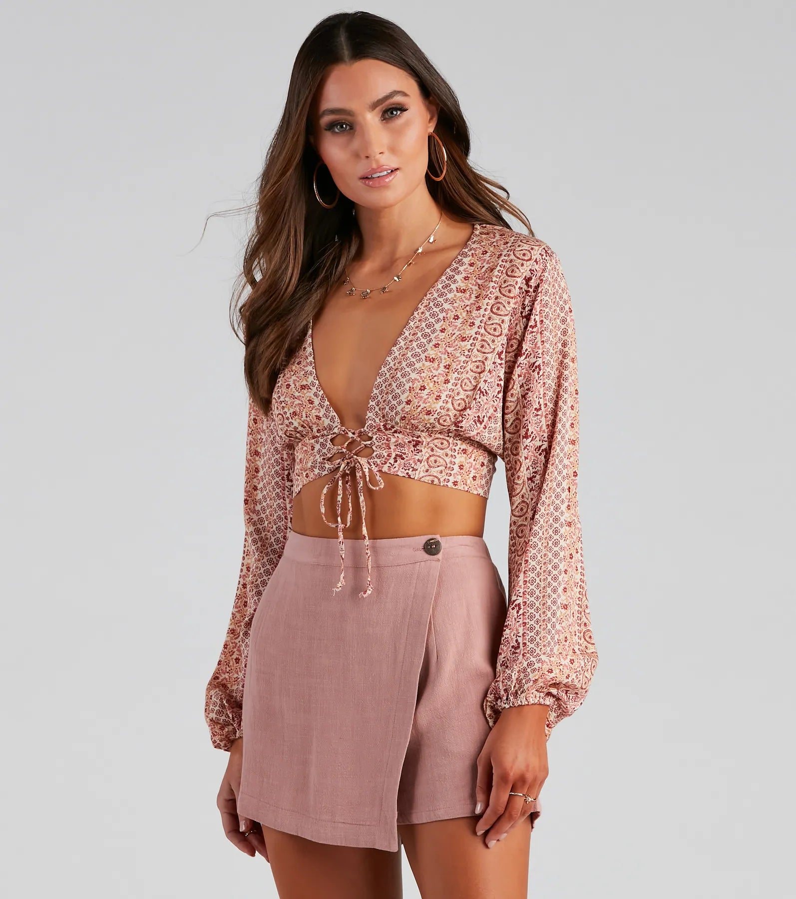 Bohemian Flair Paisley Crop Top Chenille Blend Fleece Blend Nylon Blend