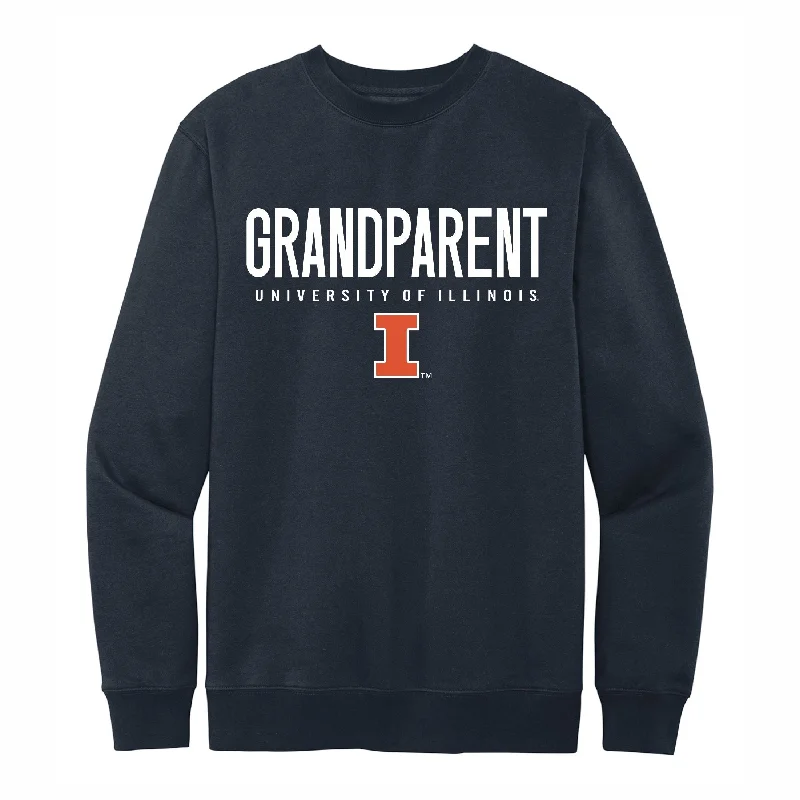 Illinois Fighting Illini Navy Grandparent Premium Crewneck Sweatshirt Hoodie with Ribbed Hem Stretchable Secure